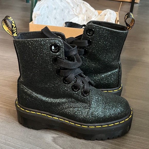Dr Martens Molly green/black fine glitter platform boot